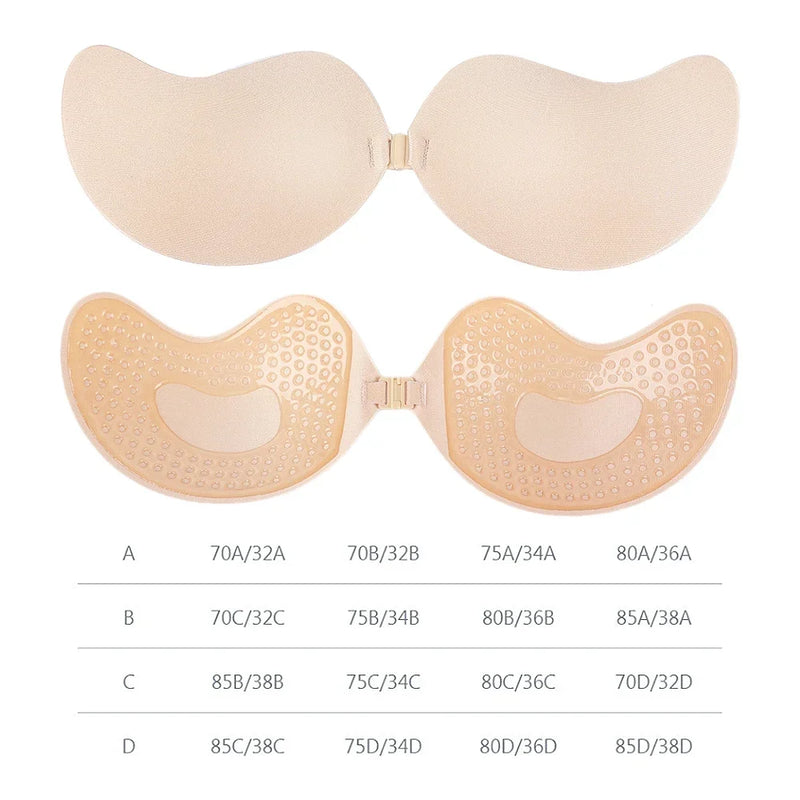 Invisible Push Up Bra for Women Backless Strapless Bra Seamless Front Closure Bralette Underwear Silicone Self-Adhesive Bra Pad