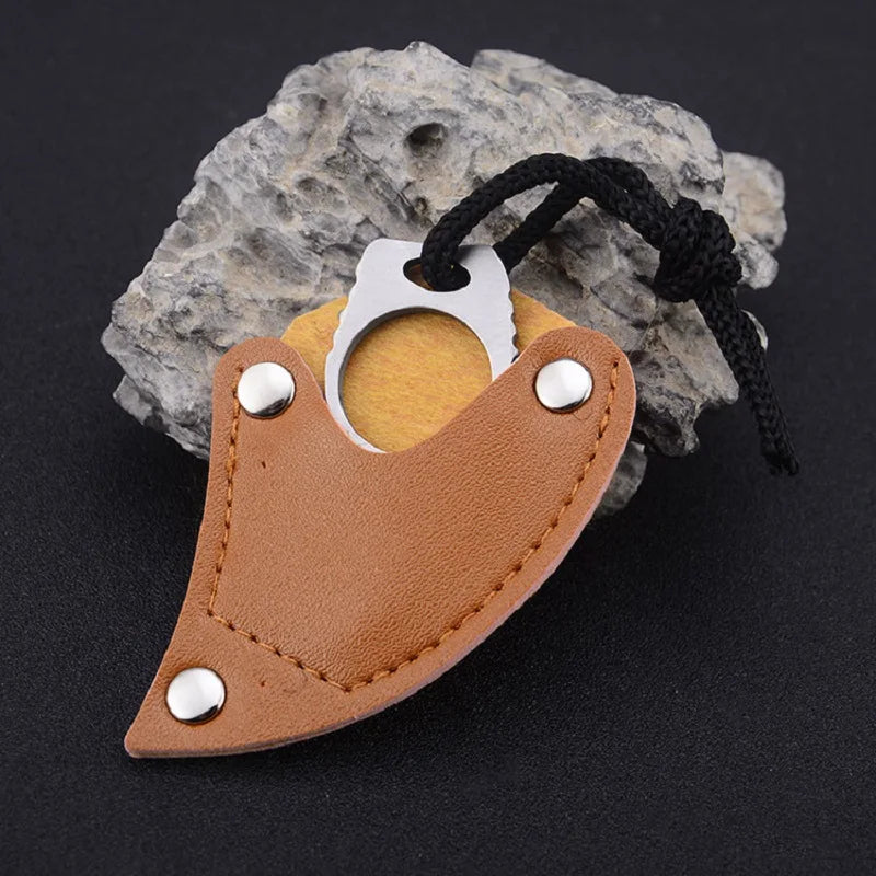 MC Pocket Karambit with Leather Sheath Cutter Mini Portable Claw Knife Tool Outdoor Camp Gadget Opener Open Survive Box Package