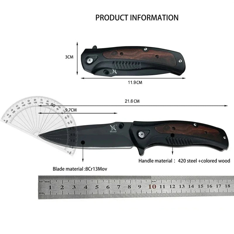 HUAAO DA315 Sharp Folding Pocket Knife 8Cr13Mov Blade 420 Steel Inlaid with Coloured Wood Handle Camping Knives Combat EDC Tools