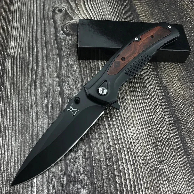 HUAAO DA315 Sharp Folding Pocket Knife 8Cr13Mov Blade 420 Steel Inlaid with Coloured Wood Handle Camping Knives Combat EDC Tools