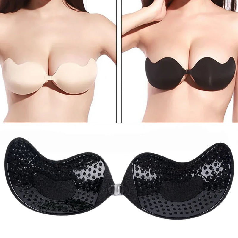 Invisible Push Up Bra for Women Backless Strapless Bra Seamless Front Closure Bralette Underwear Silicone Self-Adhesive Bra Pad