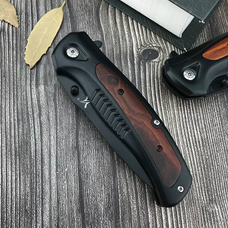 HUAAO DA315 Sharp Folding Pocket Knife 8Cr13Mov Blade 420 Steel Inlaid with Coloured Wood Handle Camping Knives Combat EDC Tools