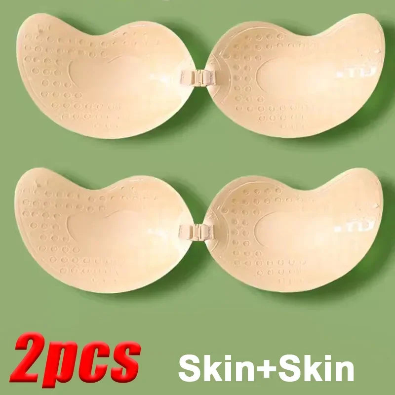 Invisible Push Up Bra for Women Backless Strapless Bra Seamless Front Closure Bralette Underwear Silicone Self-Adhesive Bra Pad